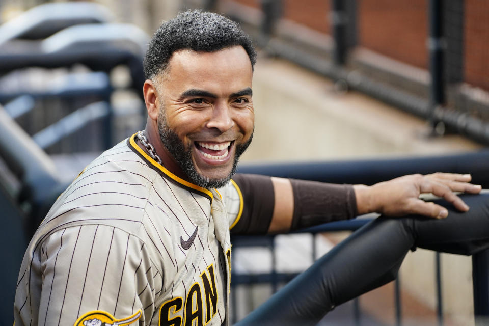 FLUSHING, NY - APRIL 11: San Diego Padres Designated Hitter Nelson Cruz (32) prior to the Major League Baseball game between the San Diego Padres and the New York Mets on April 11, 2023, at Citi Field in Flushing, NY. (Photo by Gregory Fisher/Icon Sportswire)