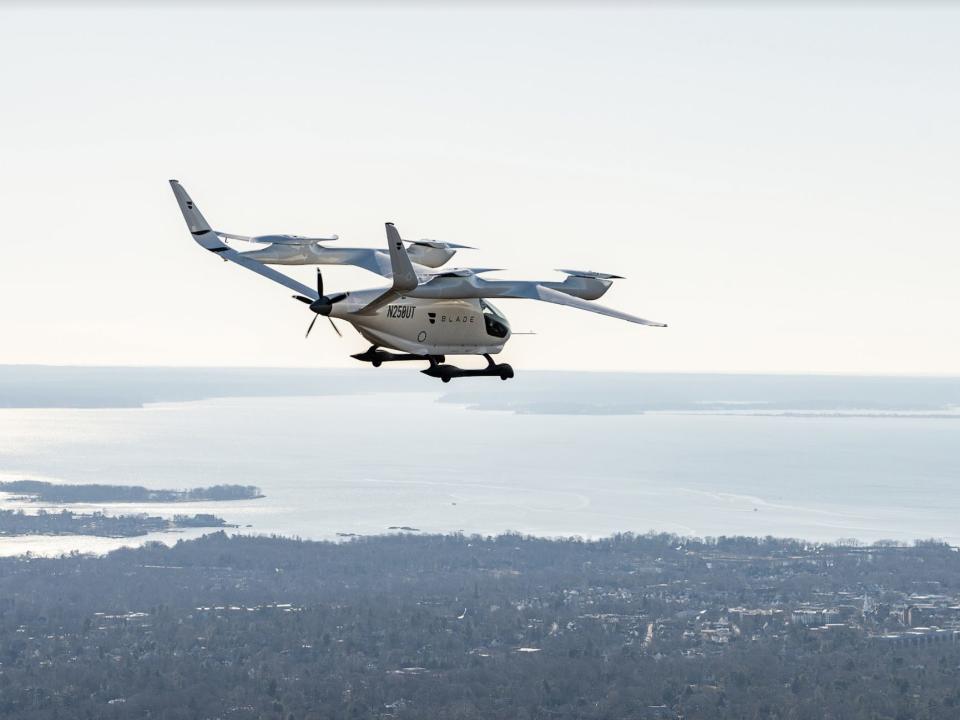 An ALIA-250 electric vertical aircraft built by aerospace company BETA Technologies.