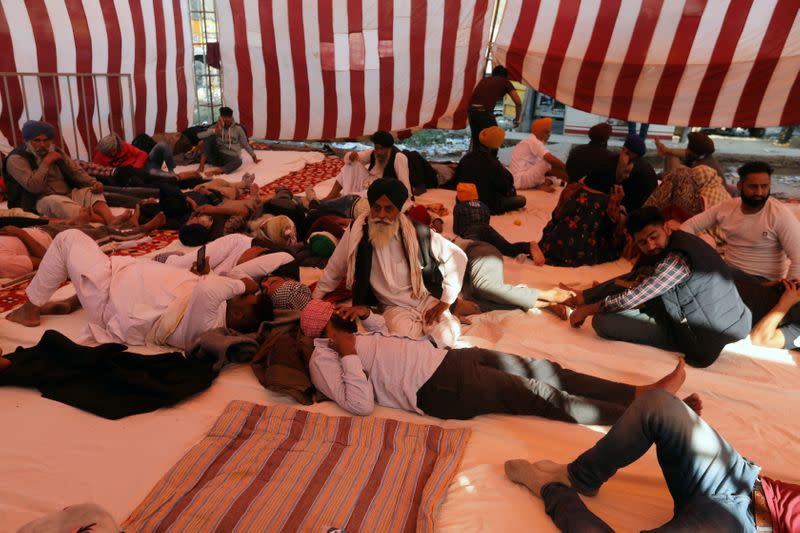 Protest against farm bills at Singhu border near Delhi