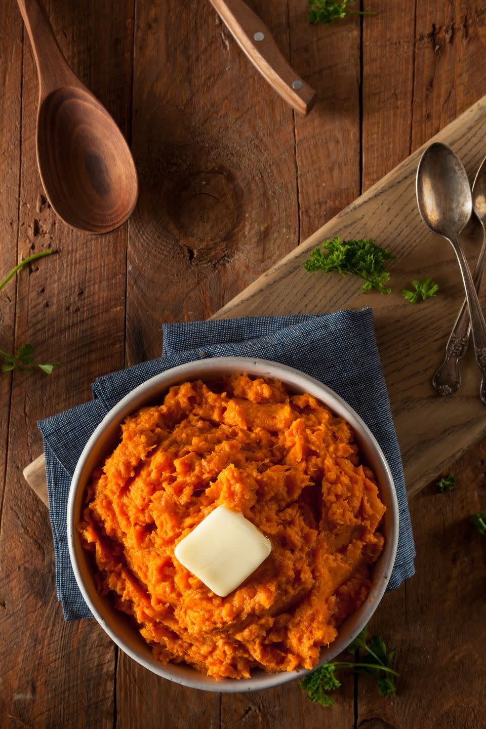 organic homemade mashed sweet potatoes with butter