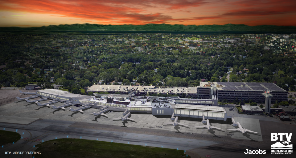 An artist's rendering of what Patrick Leahy Burlington International Airport will look like after planned renovations to the terminal are completed.