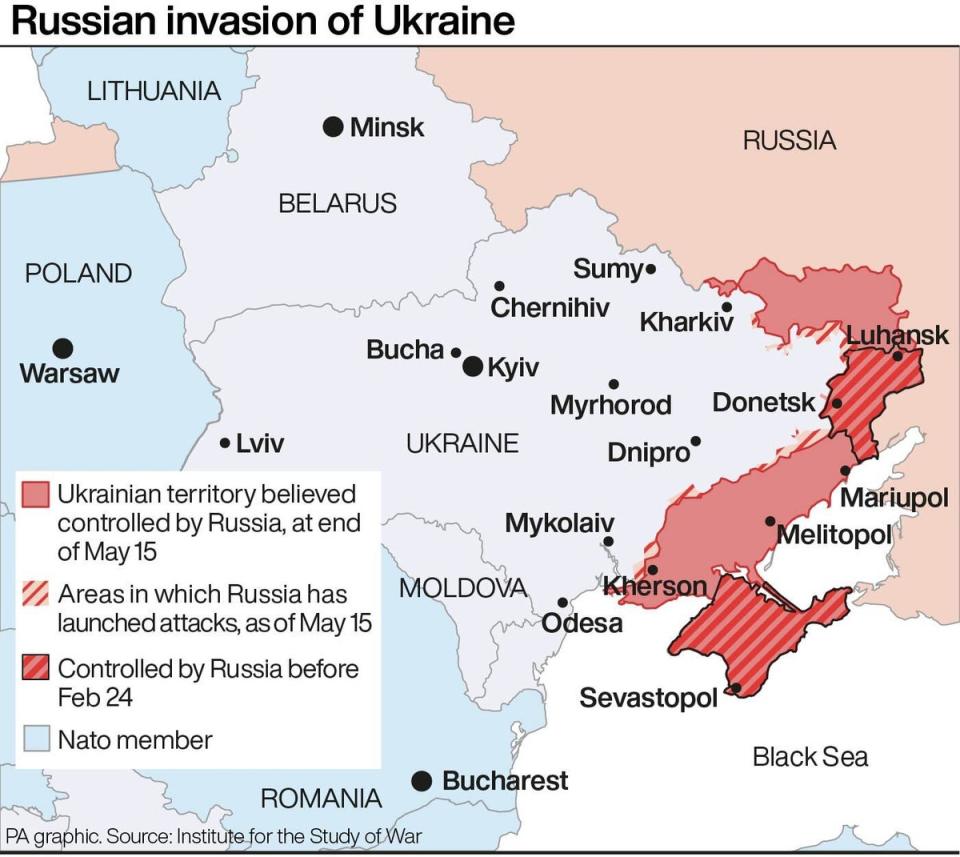 La escala de la invasión de Rusia en Ucrania (PA)