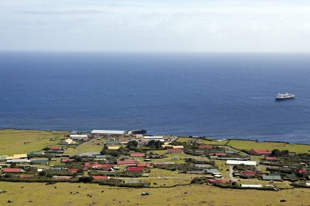 Tristan Da Cunha Island, looking down from the foothils of Queen Marys volcano.