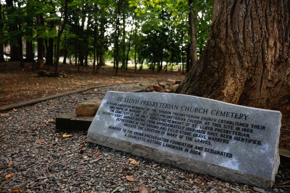 The St. Lloyd Presbyterian Cemetery Foundation is making efforts to preserve two cemeteries that once belonged to the church, one in South Park, which is its original location, and one in Grier Heights, where it moved in the 1920’s. This stone is on display at the South Park cemetery, which holds 184 grave sites, and will not only restore the cemetery but also create a public space for people to enjoy.