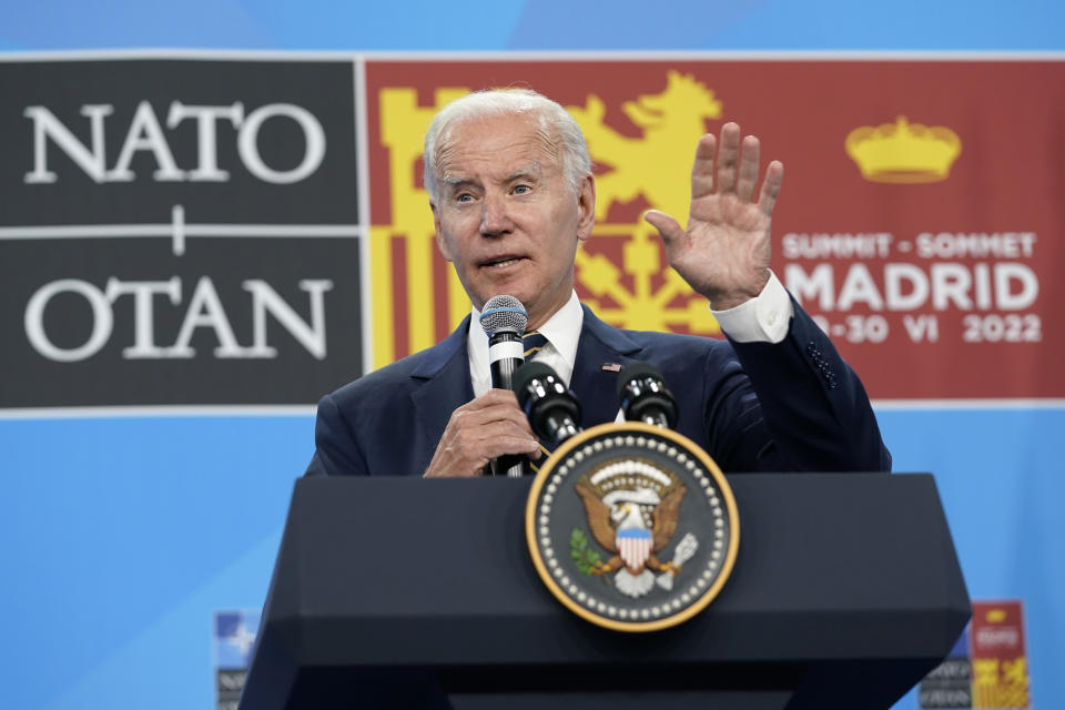 President Joe Biden speaks during a news conference on the final day of the NATO summit in Madrid, Thursday, June 30, 2022. (AP Photo/Susan Walsh)