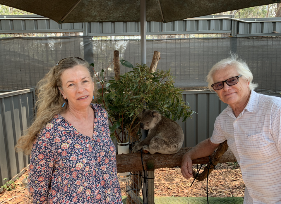 Toni and Peter Doherty at the Koala Hospital Port Macquarie. Source: Yahoo News Australia / Michael Dahlstrom