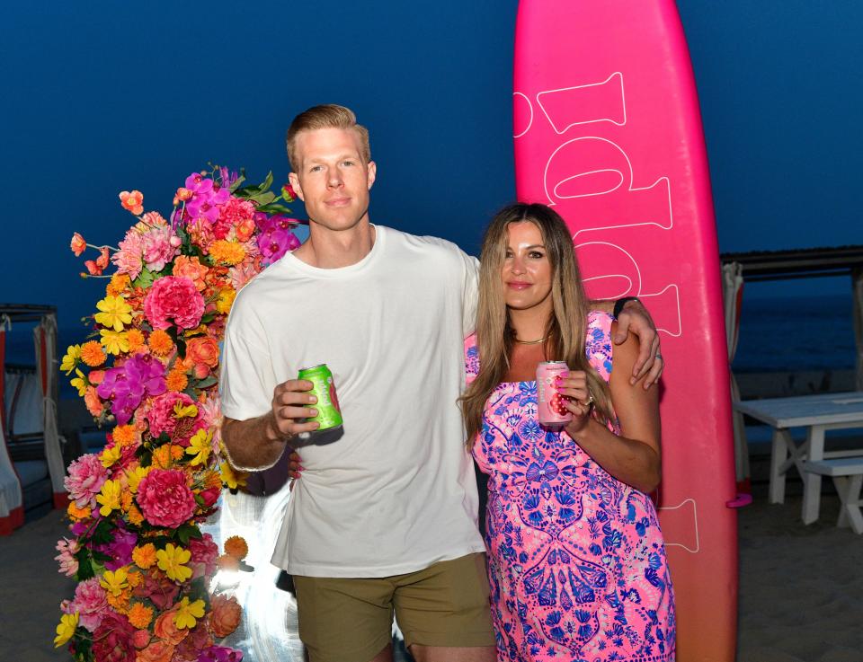 Stephen Ellsworth and Allison Ellsworth, the founders of Poppi, attend the Poppi Soda's Back Beach Bash at Gurney's Montauk on July 28, 2023, in Montauk, New York.