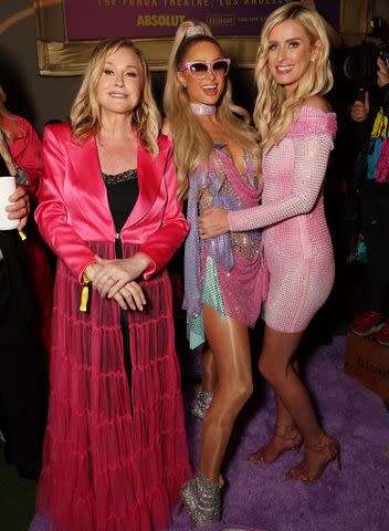 <p>Chelsea Lauren/Shutterstock </p> Kathy Hilton, Paris Hilton and Nicky Hilton in June 2023