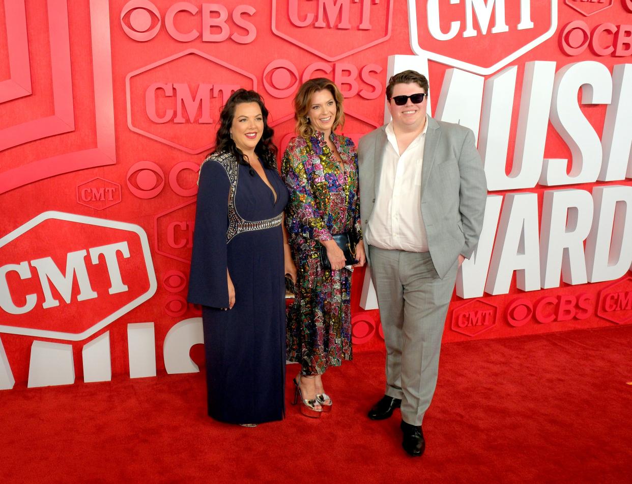 Toby Keith's three children — from left, his daughters Krystal Keith Sandubrae and Shelley Covel Rowland and his son Stelen Covel — attend the 2024 CMT Music Awards at Moody Center on April 7 in Austin, Texas.