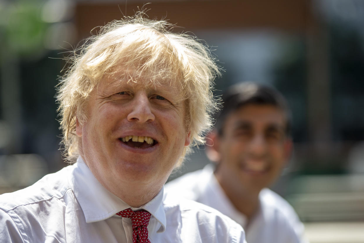 Prime Minister Boris Johnson during a visit to the Pizza Pilgrims restaurant in east London to see how they are getting their business ready to reopen and adapting to follow COVID-secure guidelines, as further coronavirus lockdown restrictions are lifted in England.