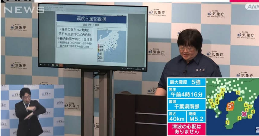 日本千葉縣南部11日清晨發生規模5.2的地震，對此專家呼籲，首都圈有可能發生規模更大地震，民眾應預先做好相關防震對策。（圖／YouTube／ANNnewsCH）