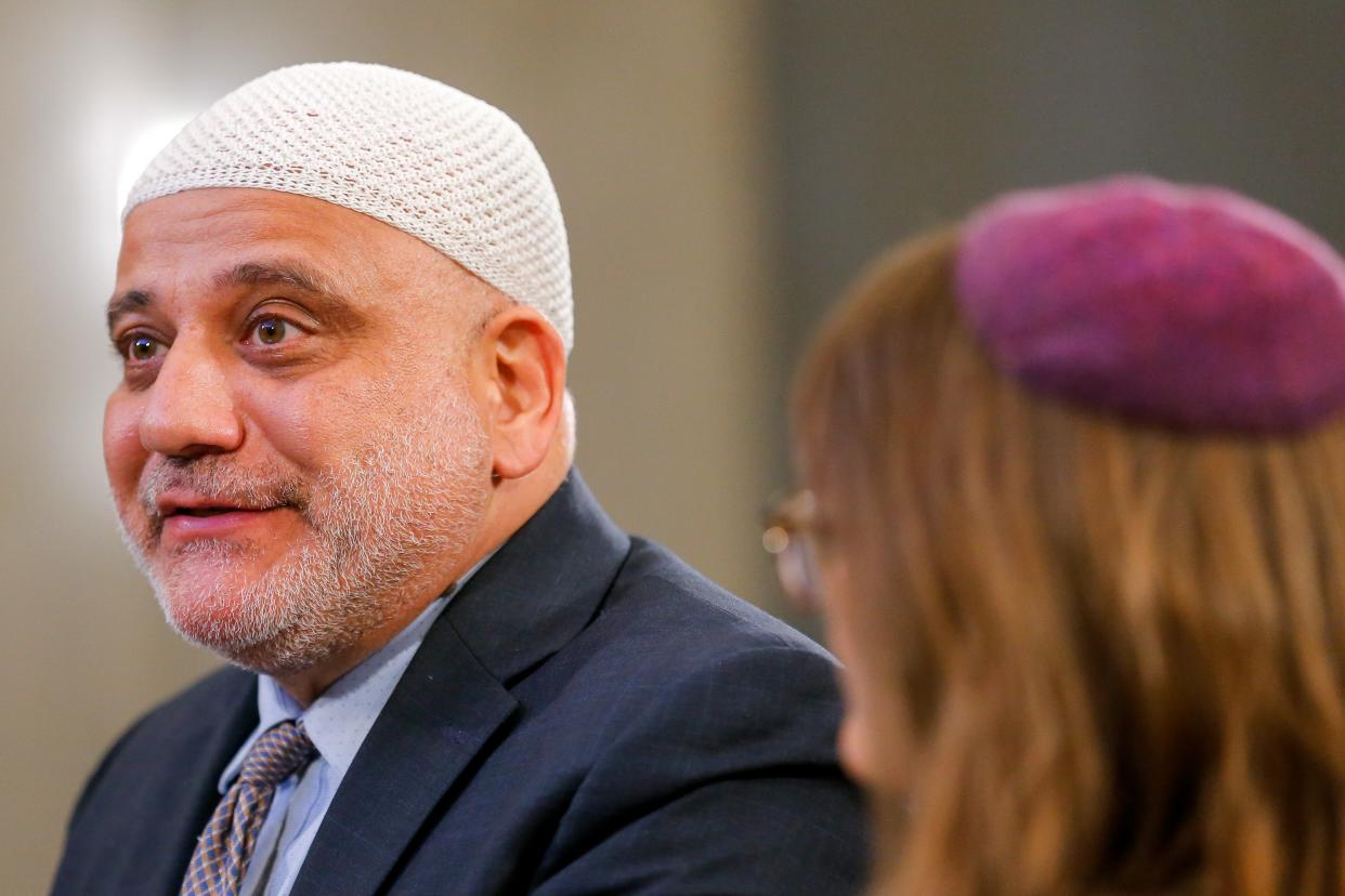 Imam Imad Enchassi speaks alongside Rabbi Vered Harris Tuesday during an Oklahoma City Council meeting.