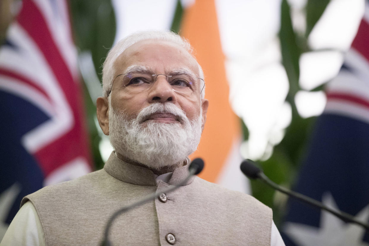 Narendra Modi, India’s prime minister, during a news conference in Sydney, Australia