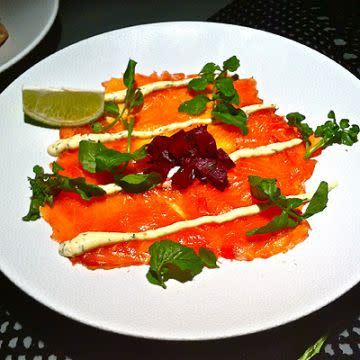 Vodka and beetroot cured salmon