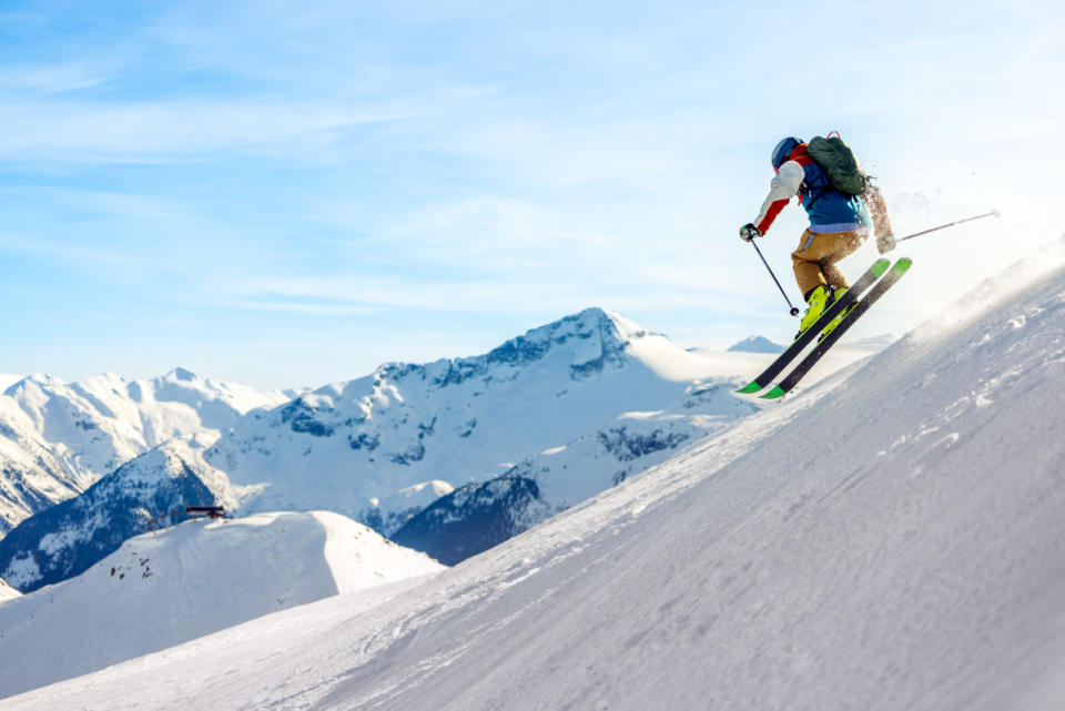 A skier catches air at Whistler Blackcomb, British Columbia.<p>Onfokus/Getty Images</p>