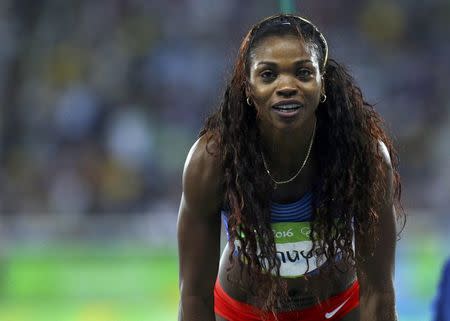 2016 Rio Olympics - Athletics - Final - Women's Triple Jump Final - Olympic Stadium - Rio de Janeiro, Brazil - 14/08/2016. Caterine Ibarguen (COL) of Colombia looks on. REUTERS/Ivan Alvarado