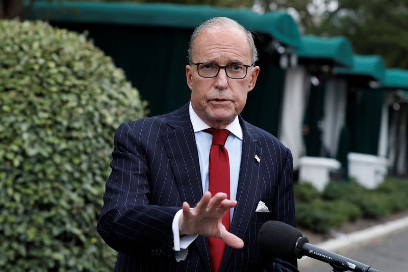 Larry Kudlow speaks with reporters in Washington