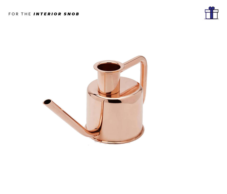 <p>Is there anything more extravagant than a copper watering can? Kontextur X3 Watering Can by Paul Loebach, $150, <a rel="nofollow noopener" href="https://www.theline.com/shop/product/paul_loebach_watering_can" target="_blank" data-ylk="slk:Theline.com" class="link rapid-noclick-resp">Theline.com</a> </p>