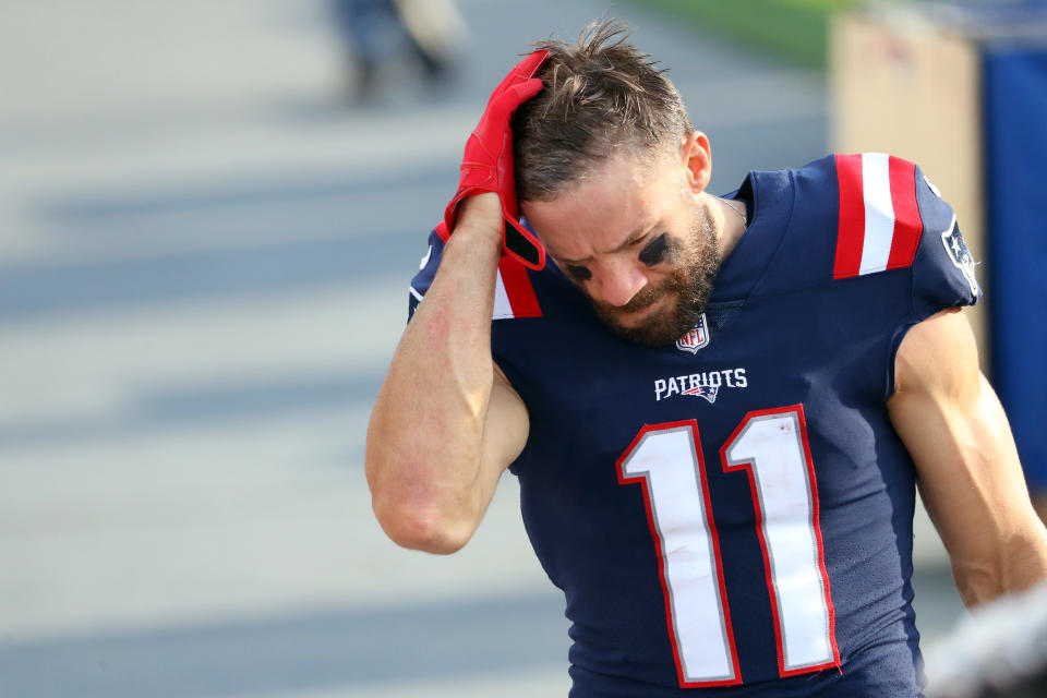Julian Edelman of the New England Patriots reacts following the team's 18-12 defeat against the Denver Broncos. (Photo by Maddie Meyer/Getty Images)