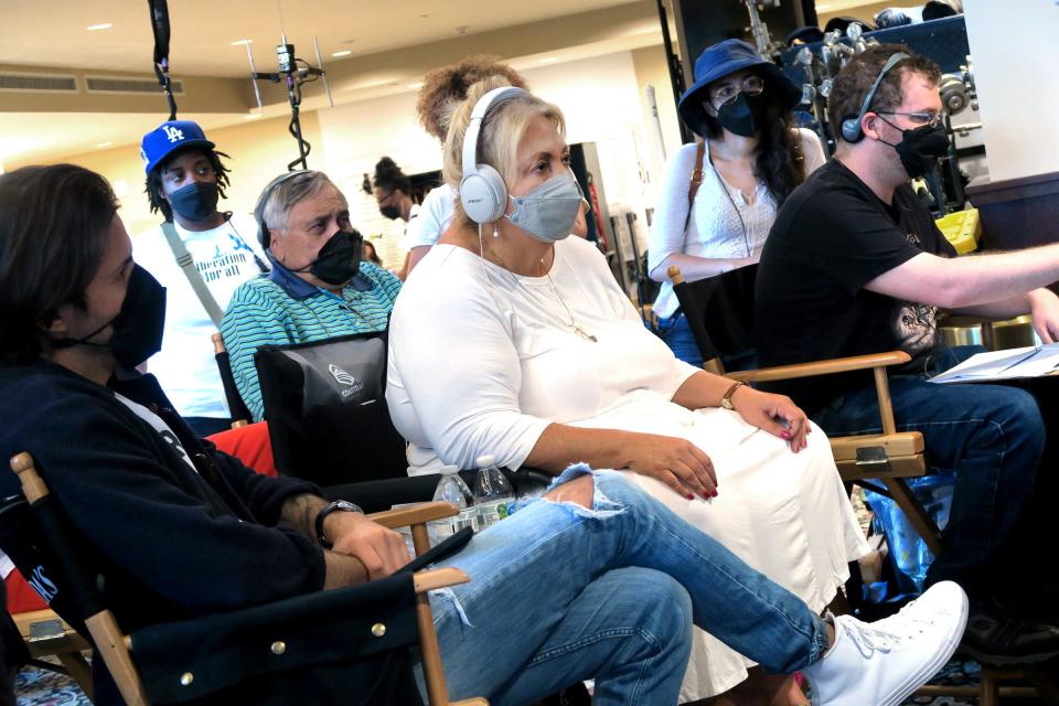 "Miranda's Victim" director Michelle Danner (center) watches a rehearsal of a scene being shot at the Count Basie Center for the Arts in Red Bank.