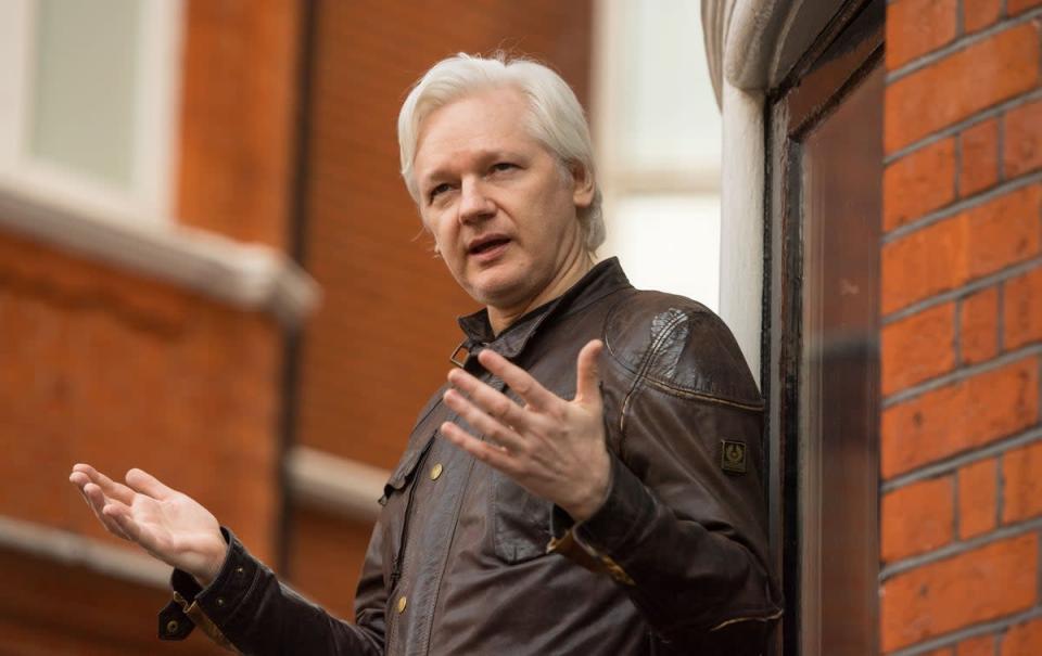 Julian Assange speaking from the balcony of the Ecuadorian embassy in London in 2017 (Dominic Lipinski/PA) (PA Wire)