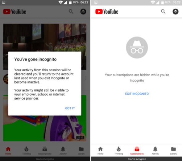 YouTube is in the process of testing an Incognito mode that's destined for its