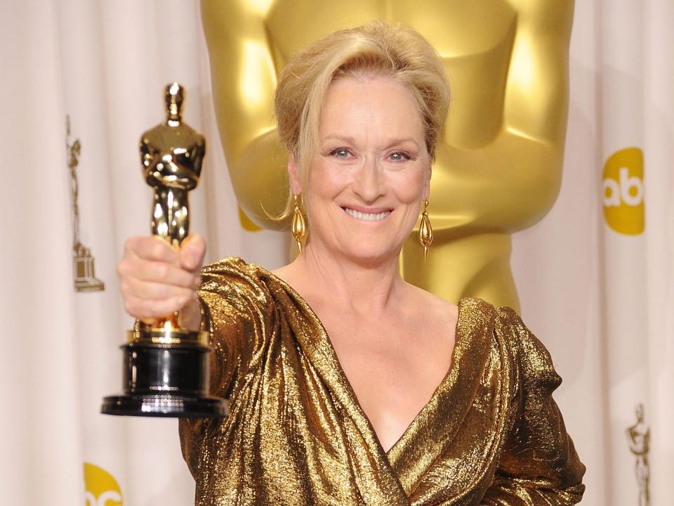 Actress Meryl Streep poses in the press room at the 84th Annual Academy Awards held at the Hollywood & Highland Center on February 26, 2012