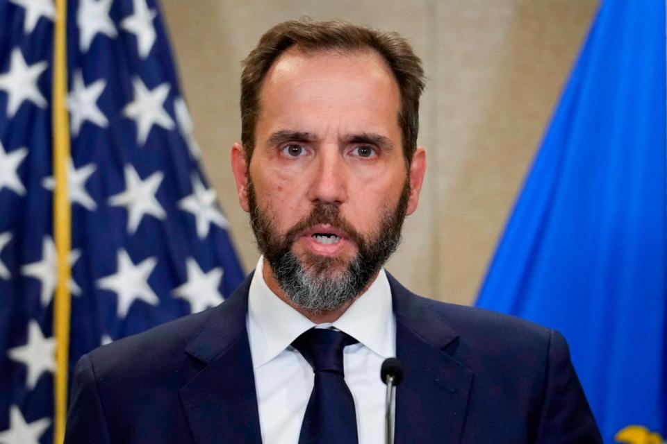 PHOTO: Special counsel Jack Smith speaks to the media about an indictment of former President Donald Trump, Aug. 1, 2023, at an office of the Department of Justice in Washington.  (J. Scott Applewhite/AP, FILE)