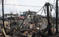 Houses damaged by heavy fighting between government forces and Moro National Liberation Front rebels in Zamboanga on September 27, 2013