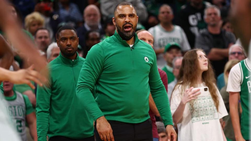 Head coach Ime Udoka of the Boston Celtics reacts against the Golden State Warriors during Game Six of the 2022 NBA Finals at TD Garden on June 16, 2022 in Boston, Massachusetts. (Photo by Elsa/Getty Images)