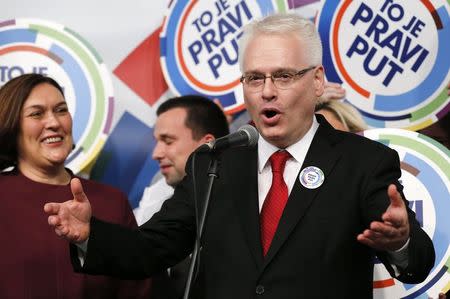 Croatian president and presidential candidate Ivo Josipovic speaks after the unofficial results in the headquarters in Zagreb December 28, 2014. REUTERS/Antonio Bronic