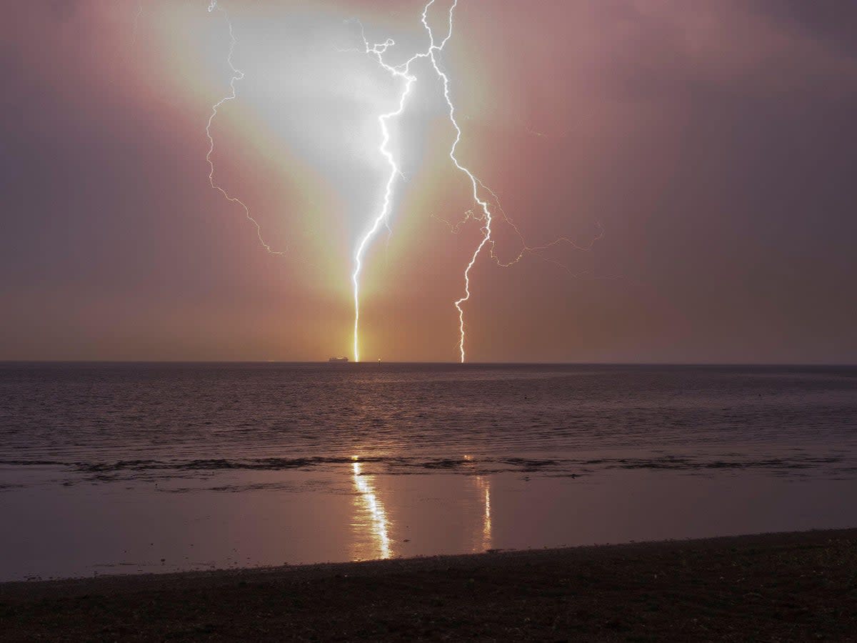 Lightning seen from Minster on Sea in Kent during a thunderstorm in the early hours of Thursday  (Alamy Live News.)