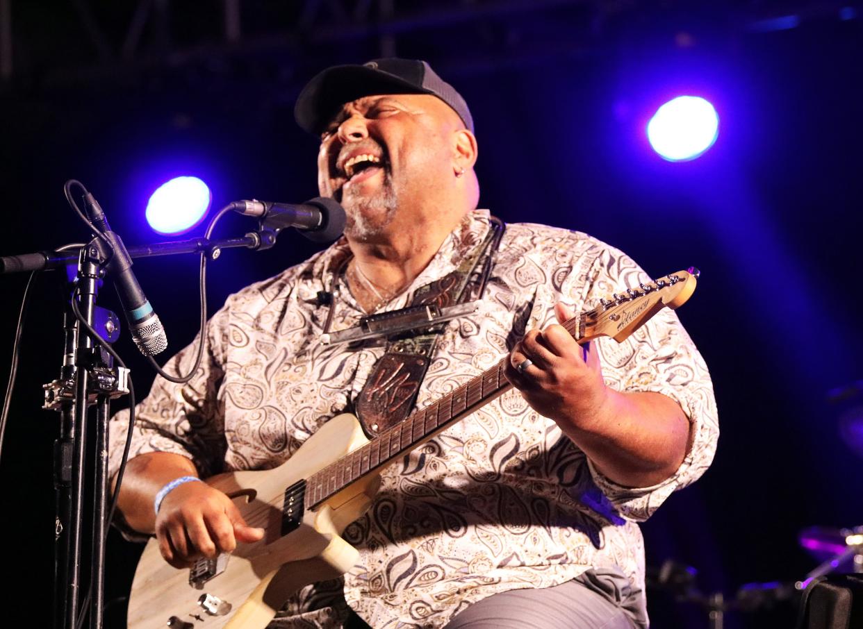 Kevin Burt sings the blues during "From Iowa With Love: Benefit Jam for Ukraine" at the Val Air Ballroom on Sunday, April 24, 2022.