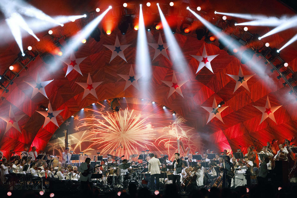 <p>Andy Grammer performs during the annual Boston Pops Fireworks Spectacular on the Esplanade, Tuesday, July 4, 2017, in Boston. (AP Photo/Michael Dwyer) </p>