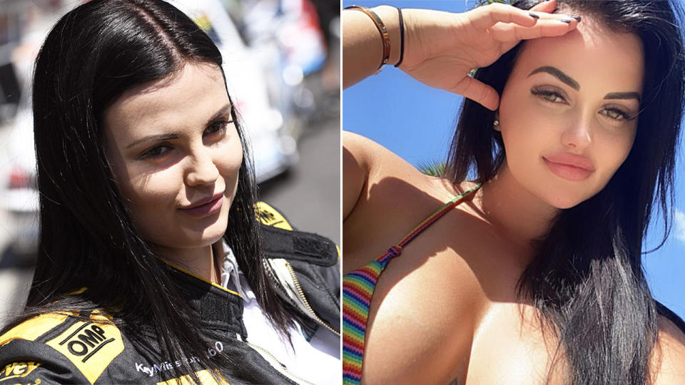 Renee Gracie (pictured left) posing before a race and (pictured right) posing at the beach.