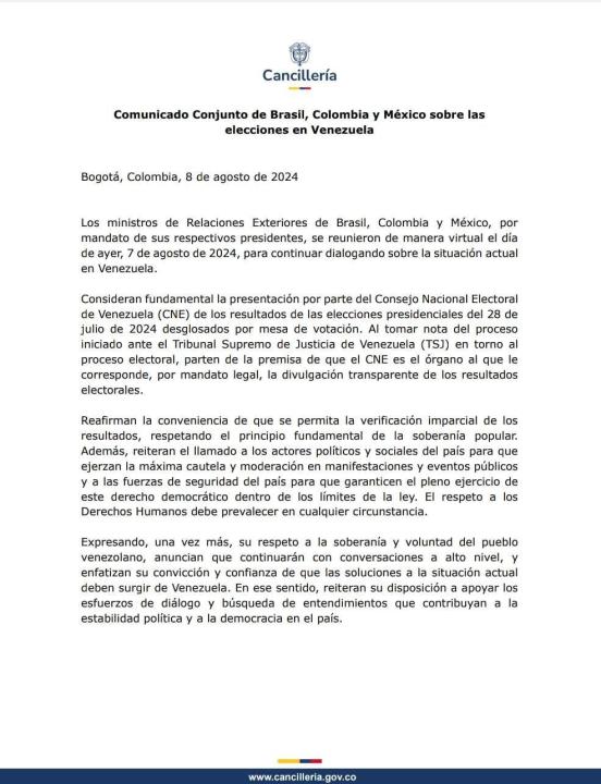 Comunicado Venezuela 8 agosto