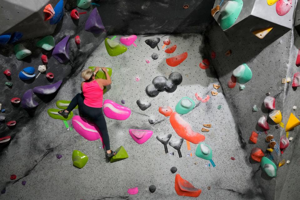 Michele De Vincentis, of West Milford, is shown at the New Jersey Rock Gym, in Fairfield. Thursday, May 18, 2023 