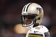 ATLANTA, GEORGIA - NOVEMBER 28: Teddy Bridgewater #5 of the New Orleans Saints looks on against the Atlanta Falcons during the third quarter at Mercedes-Benz Stadium on November 28, 2019 in Atlanta, Georgia. (Photo by Todd Kirkland/Getty Images)