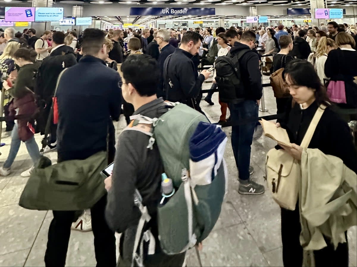 Waiting game: British Airways passengers queuing for UK Border Force at Heathrow Terminal 5 (Fleur Lauriot)