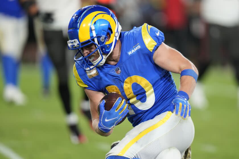 Los Angeles Rams wide receiver Cooper Kupp (10) against the Tampa Bay Buccaneers during the second half of an NFL football game Wednesday, Nov. 9, 2022, in Tampa, Fla. (AP Photo/Chris O'Meara)