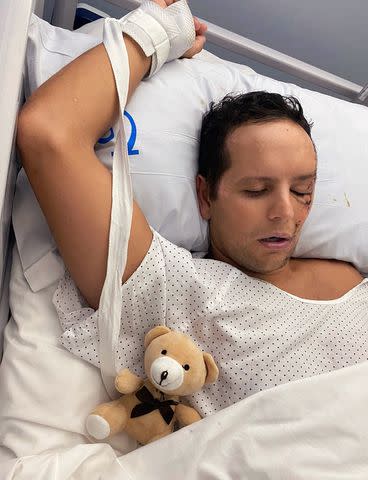 <p>Courtesy Haley Woloshen</p> Cody Bryant in the hospital in September 2022 after his accident in Spain