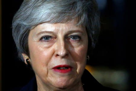 FILE PHOTO: Britain's Prime Minister Theresa May, makes a statement outside 10 Downing Street, in London, Britain November 14, 2018.    REUTERS/Henry Nicholls