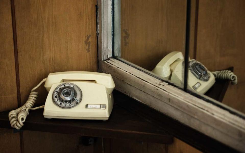 A vintage telephone at the Corner House, the Soviet-era KGB headquarters in Riga that visitors can now tour.