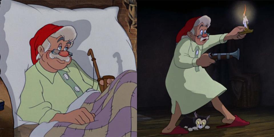 Geppetto with pipe and gun in original Pinocchio