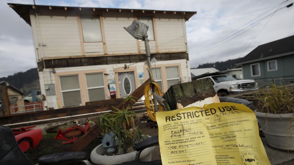 This Rio Dell home was yellow-tagged -- deemed moderately damaged by inspectors -- on December 20.  - Jane Tyska/Digital First Media/East Bay Times/Getty Images