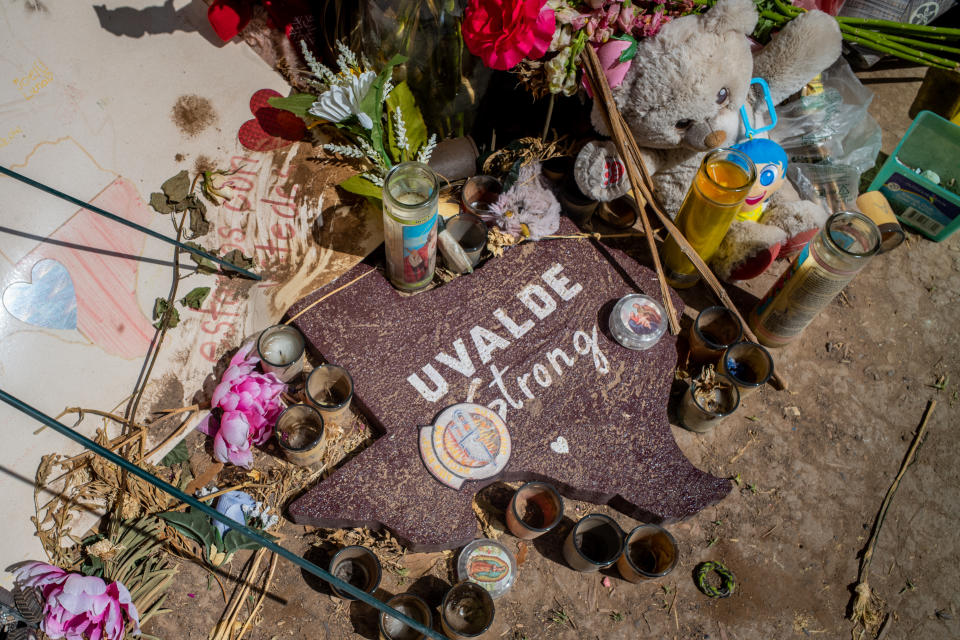 A school shooting in Uvalde, Texas, claimed the lives of 21 people in May. (Photo by Brandon Bell/Getty Images)