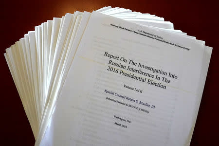 The Mueller Report on the Investigation into Russian Interference in the 2016 Presidential Election is pictured in New York, New York, U.S., April 18, 2019. REUTERS/Carlo Allegri
