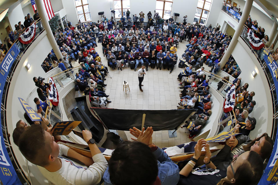 Democratic presidential candidate former South Bend, Ind., Mayor Pete Buttigieg, speaks during a town hall meeting at the University of Dubuque in Dubuque, Iowa, Wednesday, Jan. 22, 2020. (AP Photo/Gene J. Puskar)