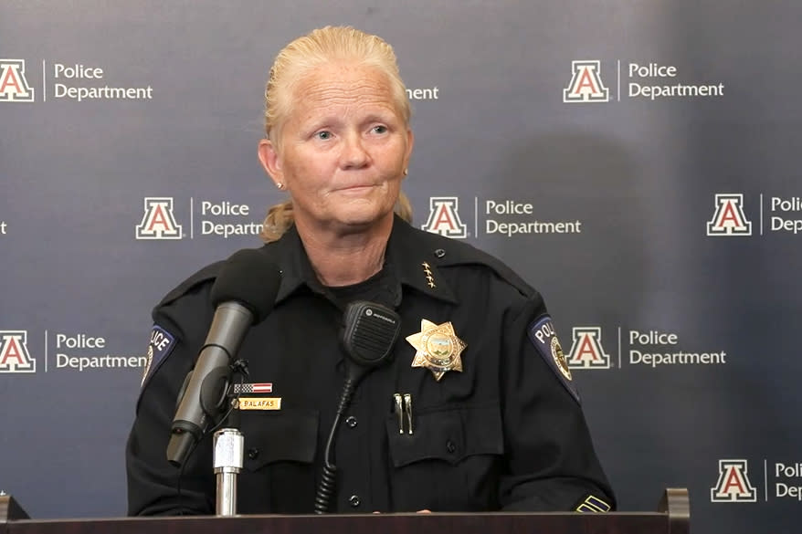 University of Arizona Police Chief Paula Balafas briefs the media about the shooting at the campus, on Oct. 5, 2022. (The University of Arizona via YouTube)