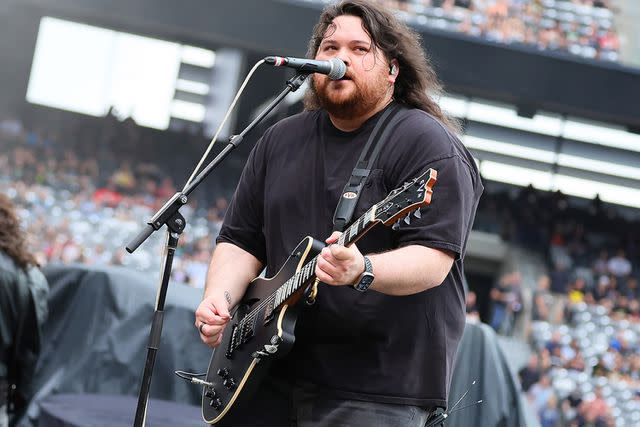 <p>Theo Wargo/Getty </p> Wolfgang Van Halen performs in New Jersey in August 2023